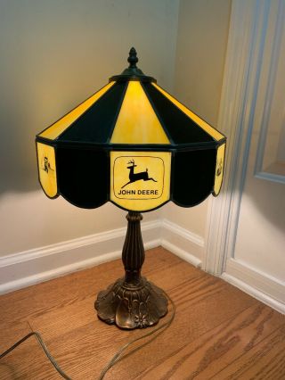 Vintage Colored Glass John Deere Leaded Lamp Glass Panel Advertising Mancave