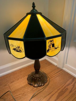 Vintage Colored Glass JOHN DEERE Leaded LAMP Glass Panel Advertising Mancave 2