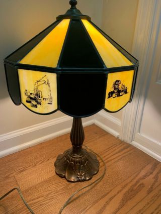 Vintage Colored Glass JOHN DEERE Leaded LAMP Glass Panel Advertising Mancave 3