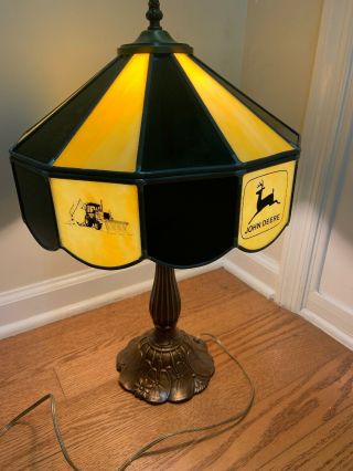 Vintage Colored Glass JOHN DEERE Leaded LAMP Glass Panel Advertising Mancave 4