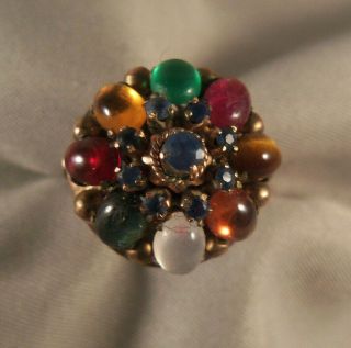 Vintage " Star Of India " Multi Stone 8k Yellow Gold Ring