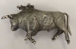 Vintage Sterling Silver Matador Bull Toothpick Holder 3 1/4x 1 3/4 X1 1/2 Inches