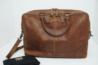 Frye Logan Work Messenger Bag Cognac Brown Leather Antique Pull Up MSRP: $558.  00 2