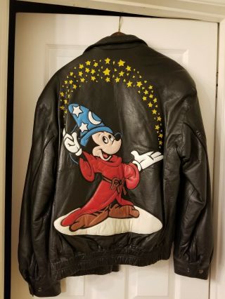 Special Edition Rare Disney Fantasia Sorcerer Mickey Mouse Leather Jacket Medium