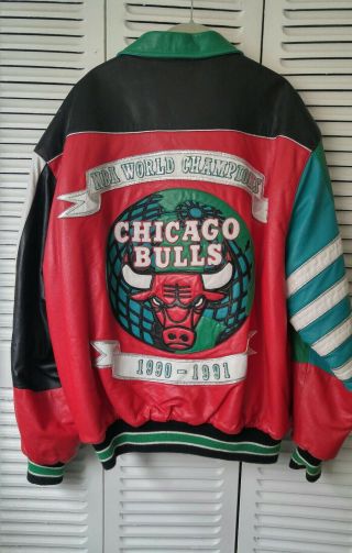 Jeff Hamilton Nba Chicago Bulls Reversible Leather Jacket,  Vintage World Champs