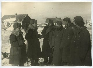 Wwii Large Size Photo: Russian Officers & Captive Germans,  Stalingrad Campaign