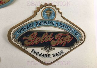 Very Rare Pre - Prohibition Beer Label Gold Top Spokane Brewing & Malting Co.  Wash