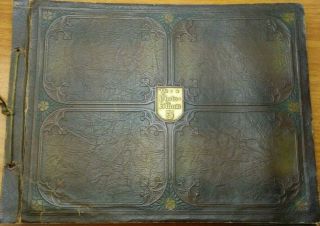 Antique Vintage Leather Family Photo Album With Over 350 Photos 1929 - 1960