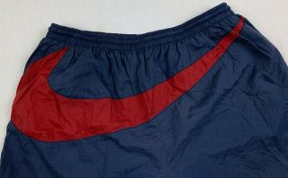 Nike Big Swoosh Logo Swim Shorts Sz Large Nylon Vtg 90s Blue Baggies
