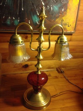 Rare Antique Vintage Double Brass Student Electric Heavy Duty Table Lamp Two Arm