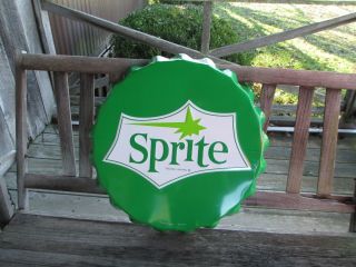 Sprite Large Bottle Cap Steel Sign Green with Vintage Look Sprite Logo 2