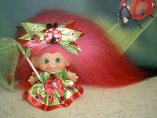 Dam Troll Doll Vintage 1960s Petite 2 - 1/2 " Red Mohair & Artist Glass Eyes