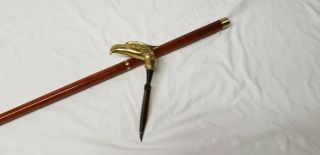 Vintage Brass Eagle Head 4 Piece 35 " Walking Stick Cane W/ Hidden Knife Dagger