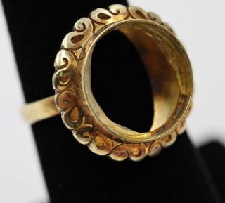 Vintage Estate 10k Yellow Gold Fancy Design Mount For Large Round Stone