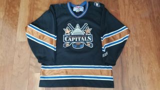 Vintage Nhl Ccm Washington Capitals Black " Capital Building " Jersey Sz M