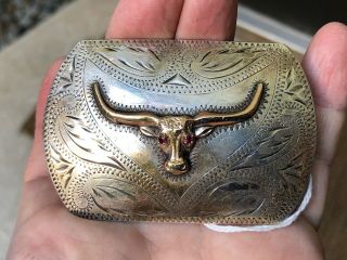 A,  Vintage Sterling Silver & 10k Gold Southwestern Longhorn Ricardo Belt Buckle