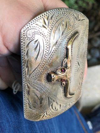A,  Vintage Sterling Silver & 10K Gold Southwestern Longhorn Ricardo Belt Buckle 4