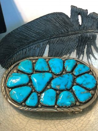 Zuni Vintage Traditional Silver And Turquoise Nugget Belt Buckle