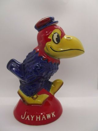Vintage Kansas Jayhawks Mascot Decanter - - Old Jayhawk Bourbon Whiskey Bottle