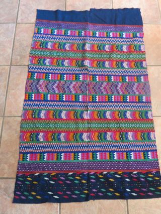 Vintage Guatemalan Mayan Huipil,  Colorful Abstract Pattern On Indigo