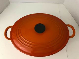 Vintage Le Creuset Oval Dutch Oven Enamel Cast Iron Red Flame Orange G 31 2