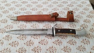 Vintage Solingen Germany Bone Stag Dagger Knife With Sheath.