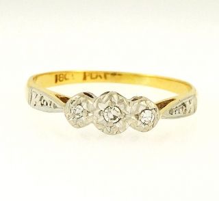 Vintage 18ct Yellow Gold & Platinum 0.  05ct Diamond Three - Stone Ring (size L)
