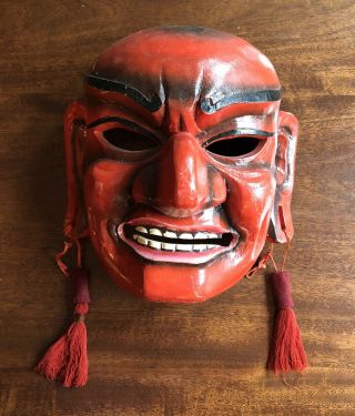 Vintage Wooden Japanese Red Tengu Big Nosed Mask