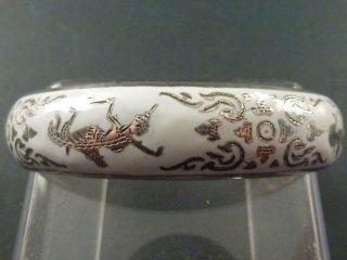 Ornate Siam Sterling Silver And White Enamel Bangle
