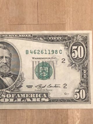 1993 $50 Fifty Dollar Bill Federal Reserve Note York Vintage Old Money 5