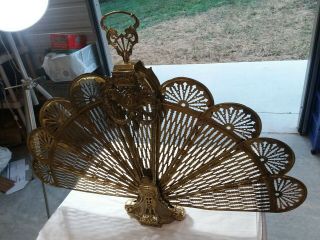 Vintage Brass Peacock Fan Fireplace Screen