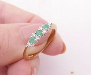 Fine 9ct/9k Gold Diamond & Emerald Art Deco Design Ring,  375
