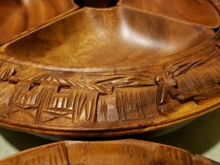 Vintage 3 Tier Carved Wood Monkey Pod Pineapple Lazy Susan Serving Relish Tray 5