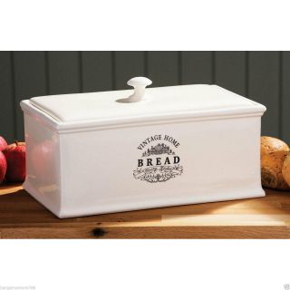 Vintage Home Kitchen Loaf Bread Box Ceramic Cream Bin Storage Container Crock