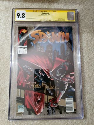 Spawn 5 Cgc Ss 9.  8 Newsstand Edition Signed By Todd Mcfarlane Rare Oop