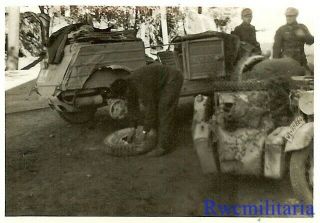 Rare Wehrmacht Soldier Changing Tire Of Vw Type 82 Kubelwagen Jeep