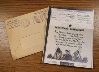 1944 World War 2 Wwii Ww2 V - Mail Christmas Card Elmer Weik Newmanstown Pa