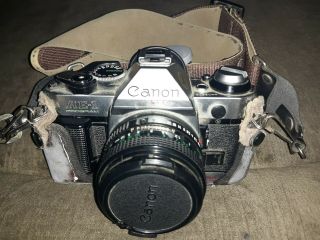 Vintage Canon Ae - 1 35mm Camera Chrome Canon Lens 50mm 1:1.  8 Strap/film Holder