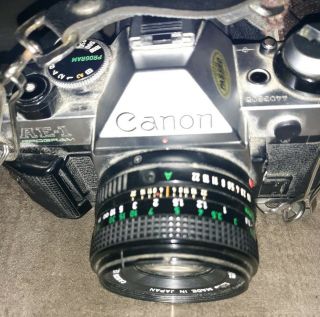 Vintage Canon AE - 1 35mm Camera Chrome Canon Lens 50mm 1:1.  8 Strap/Film Holder 3