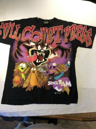 Vintage 90s Space Jam Taz Tasmanian Devil Full Court Press T - Shirt Large Rare