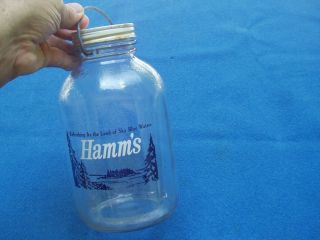 Vintage Hamm ' s Beer Glass Draft Carry Jug Jar with Wire Handle 3