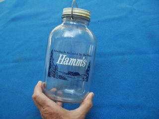 Vintage Hamm ' s Beer Glass Draft Carry Jug Jar with Wire Handle 8