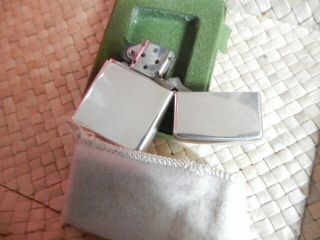 Vintage Zippo Sterling Silver Cigarette Lighter With Pouch And Box