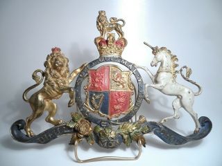 Antique Cast Brass British Royal Coat Of Arms With Finish