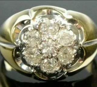 Vintage 14 Karat Gold Mens Diamond Cluster Ring.
