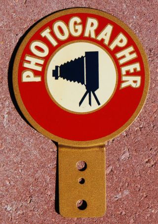 Vintage " Photographer " Tag Topper License Plate Attachment