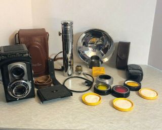 Vintage Ciroflex Model F Film Camera And Exposure Meter And Filters And