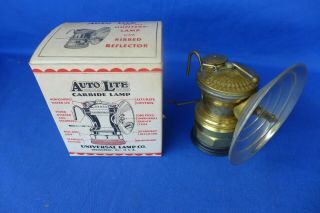 Vintage Brass Auto - Lite Carbide Hunters Lamp W/ Box Universal No.  115 Nos Miner