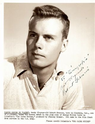 Tragic American Handsome Actor Robert Francis,  Rare Vintage Signed Studio Photo.