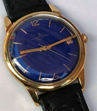 VTG ULYSSE NARDIN CALENDAR BLUE DIAL 18KTS GOLD PLATED CASE 1950 9